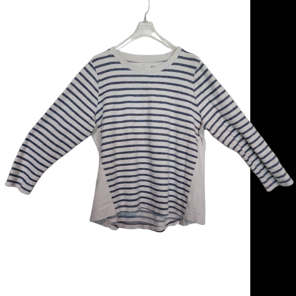 Per Se blue cream stripe terry cotton top 1X